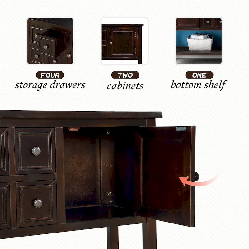 Solid Acacia Wood Buffet Sideboard with 4 Drawers, 2 Cabinets & Bottom Shelf