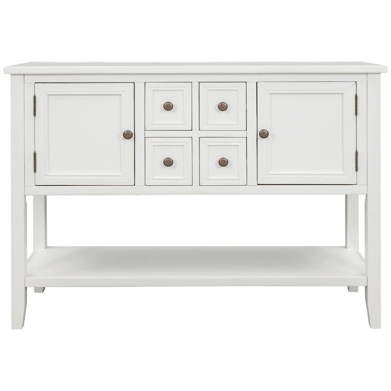 Solid Acacia Wood Buffet Sideboard with 4 Drawers, 2 Cabinets & Bottom Shelf