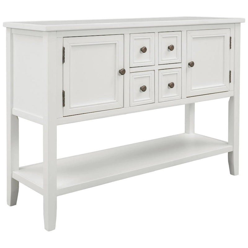 Solid Acacia Wood Buffet Sideboard with 4 Drawers, 2 Cabinets & Bottom Shelf