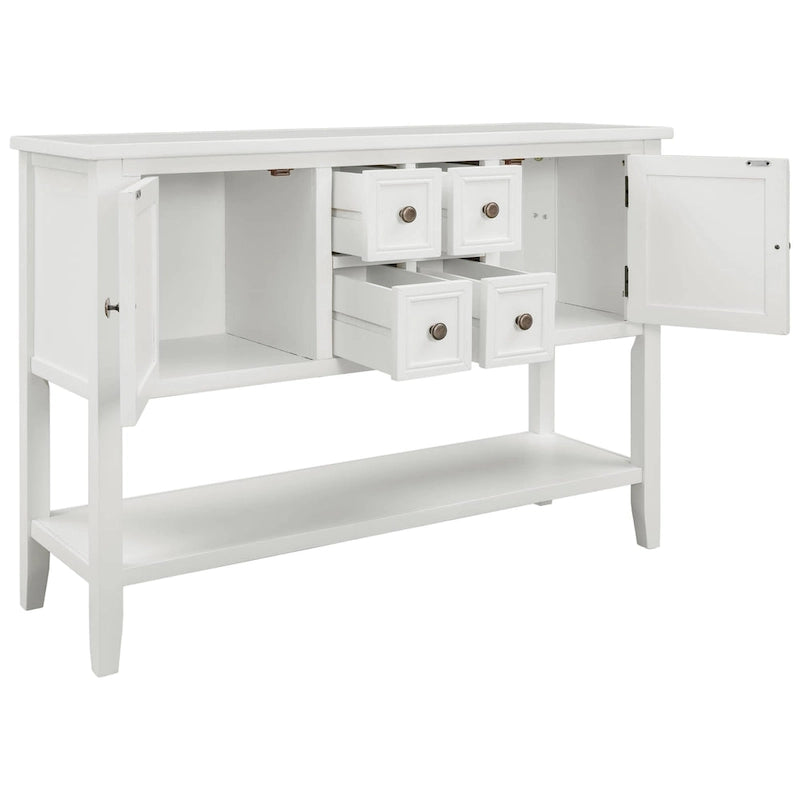 Solid Acacia Wood Buffet Sideboard with 4 Drawers, 2 Cabinets & Bottom Shelf