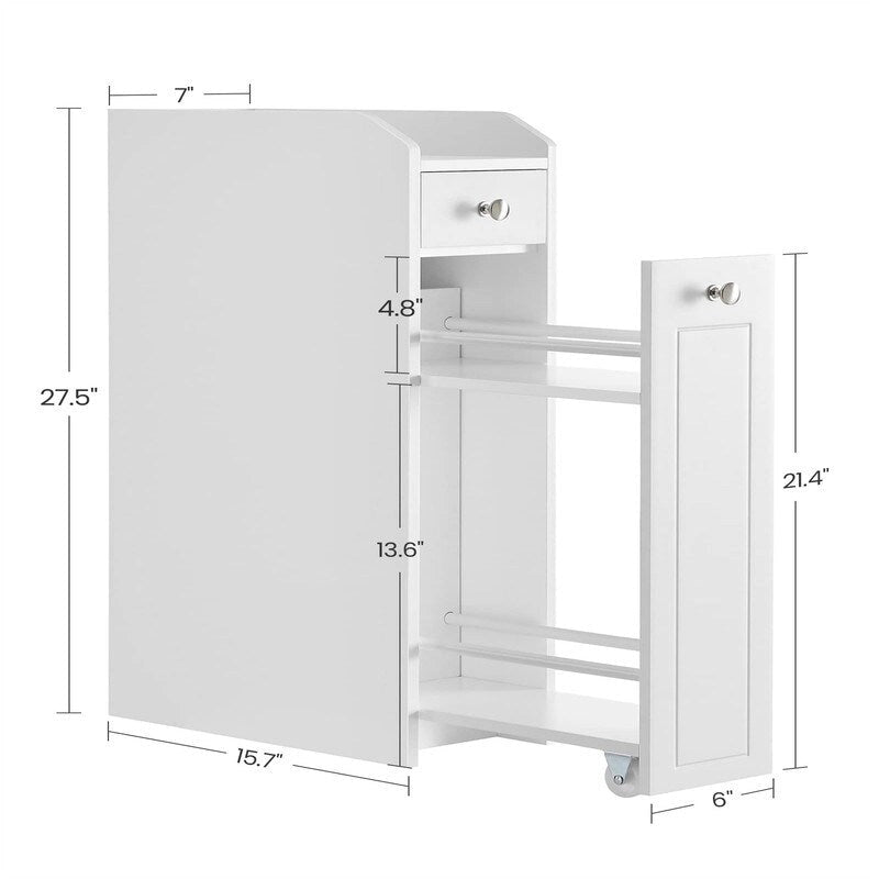 Slim Bathroom Storage Cabinet with Rolling Drawers