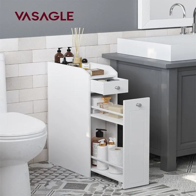 Slim Bathroom Storage Cabinet with Rolling Drawers