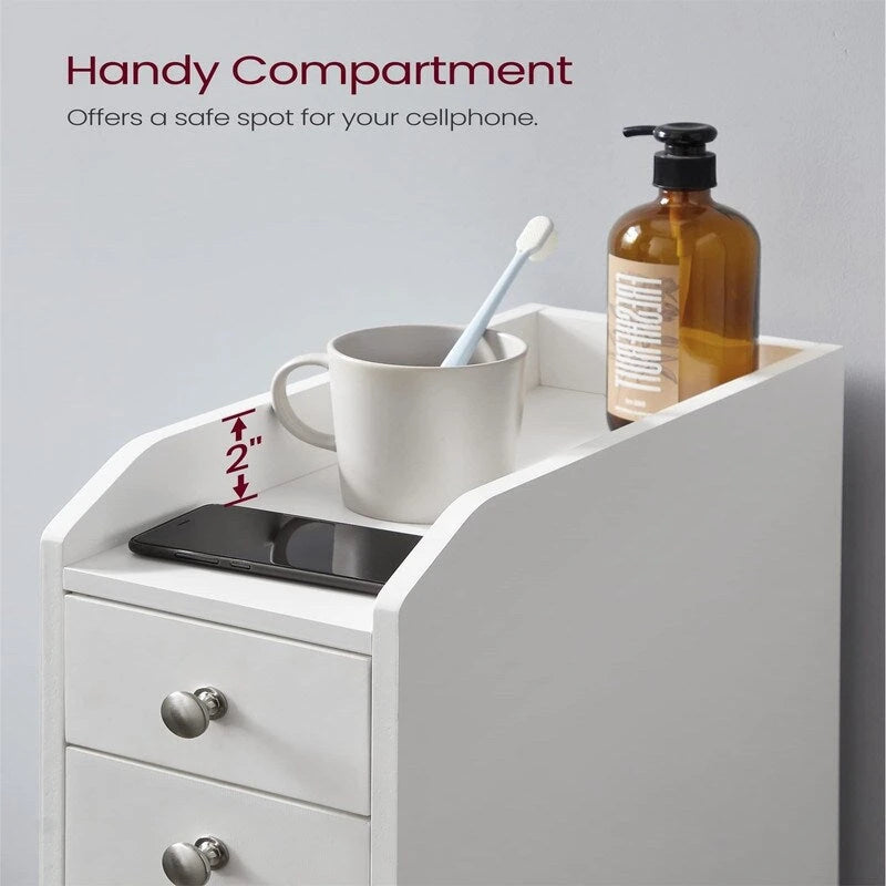 Slim Bathroom Storage Cabinet with Rolling Drawers