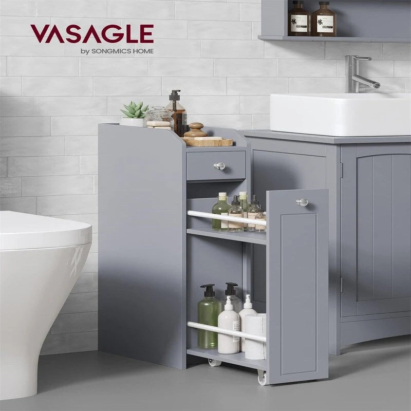 Slim Bathroom Storage Cabinet with Rolling Drawers