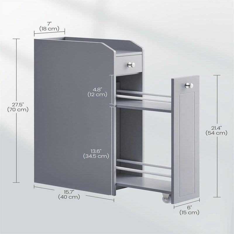 Slim Bathroom Storage Cabinet with Rolling Drawers