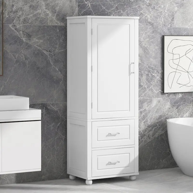 Tall Freestanding Bathroom Storage Cabinet with 2 Drawers & Adjustable Shelf