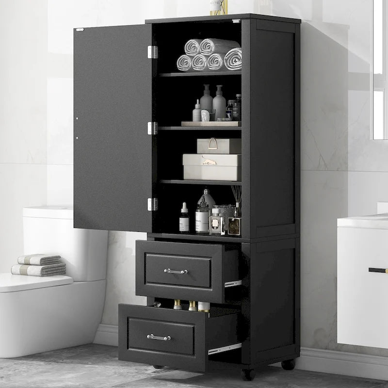 Tall Freestanding Bathroom Storage Cabinet with 2 Drawers & Adjustable Shelf