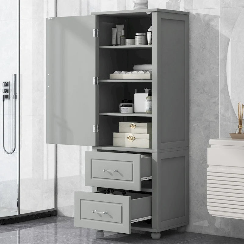 Tall Freestanding Bathroom Storage Cabinet with 2 Drawers & Adjustable Shelf