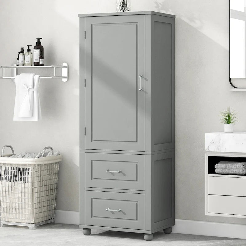 Tall Freestanding Bathroom Storage Cabinet with 2 Drawers & Adjustable Shelf