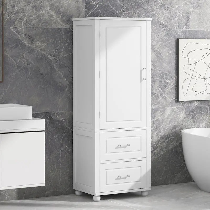 Tall Freestanding Bathroom Storage Cabinet with 2 Drawers & Adjustable Shelf