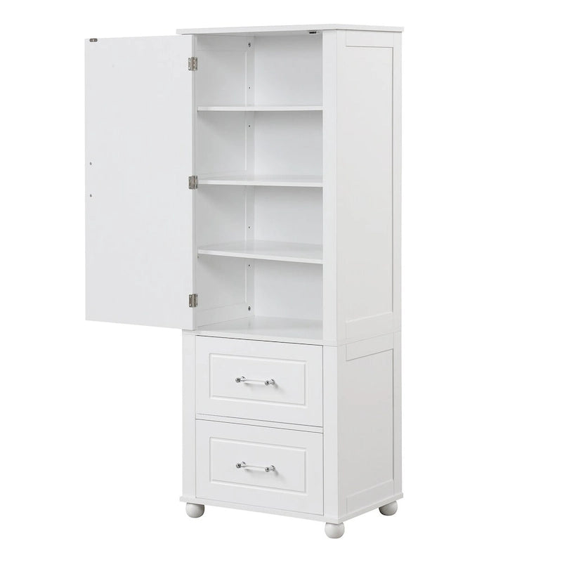 Tall Freestanding Bathroom Storage Cabinet with 2 Drawers & Adjustable Shelf