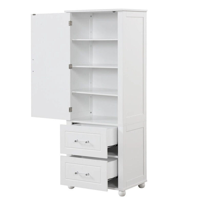 Tall Freestanding Bathroom Storage Cabinet with 2 Drawers & Adjustable Shelf