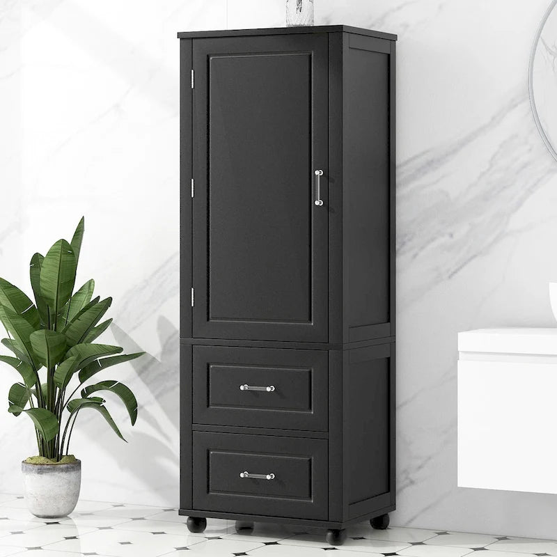 Tall Freestanding Bathroom Storage Cabinet with 2 Drawers & Adjustable Shelf