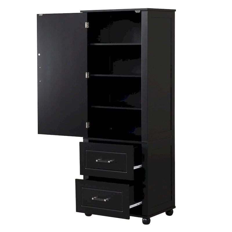 Tall Freestanding Bathroom Storage Cabinet with 2 Drawers & Adjustable Shelf