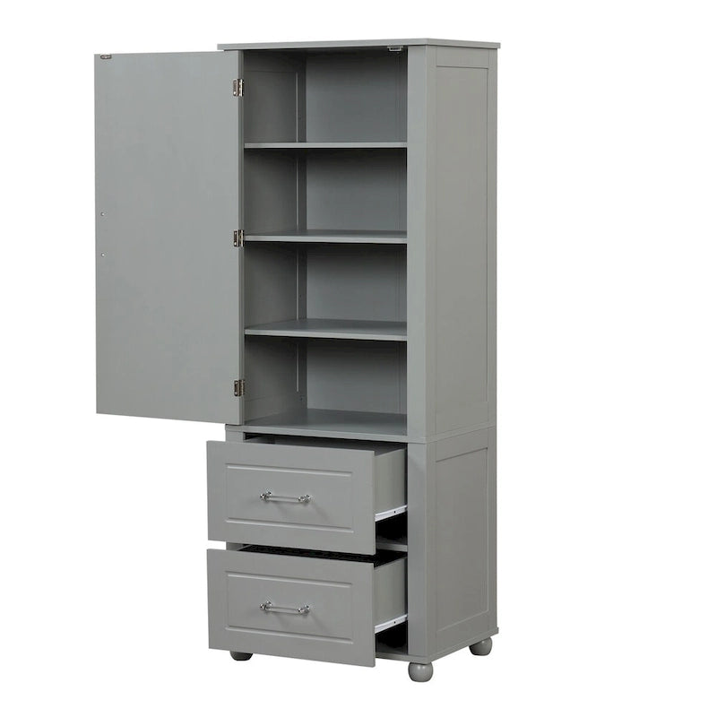 Tall Freestanding Bathroom Storage Cabinet with 2 Drawers & Adjustable Shelf