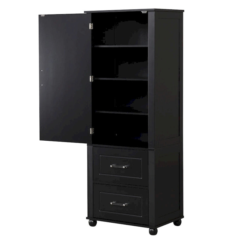 Tall Freestanding Bathroom Storage Cabinet with 2 Drawers & Adjustable Shelf
