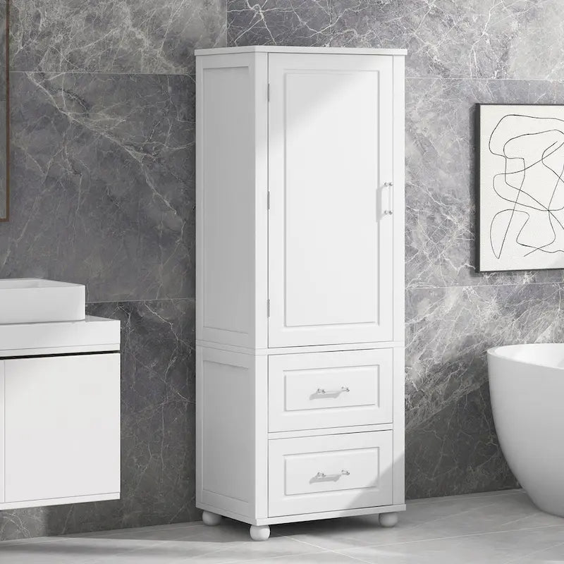 Tall Freestanding Bathroom Storage Cabinet with 2 Drawers & Adjustable Shelf