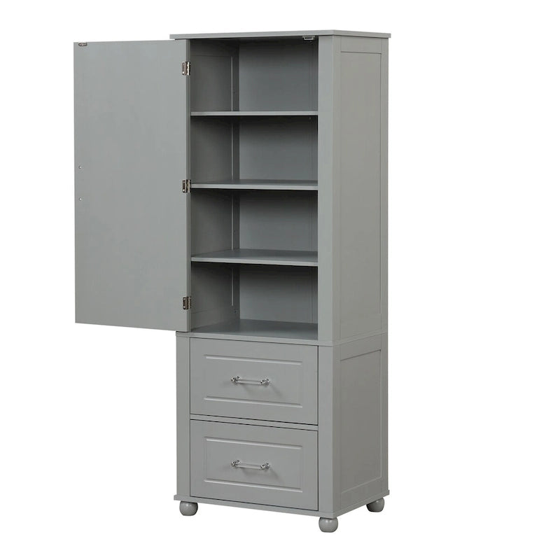 Tall Freestanding Bathroom Storage Cabinet with 2 Drawers & Adjustable Shelf