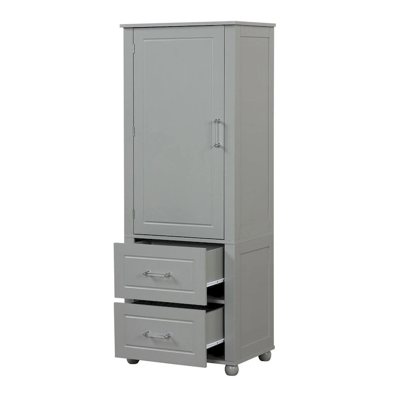 Tall Freestanding Bathroom Storage Cabinet with 2 Drawers & Adjustable Shelf