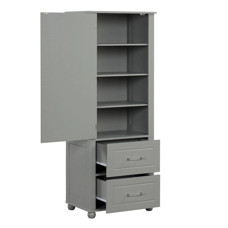 Tall Freestanding Bathroom Storage Cabinet with 2 Drawers & Adjustable Shelf