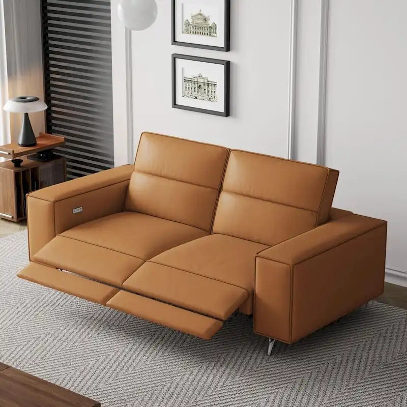 Power Recliner Sofa with Ergonomic Design & Faux Leather Upholstery