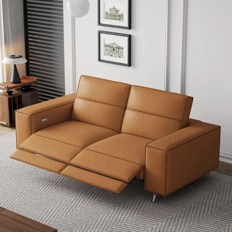 Power Recliner Sofa with Ergonomic Design & Faux Leather Upholstery