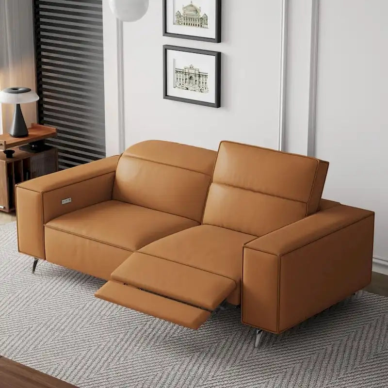 Power Recliner Sofa with Ergonomic Design & Faux Leather Upholstery