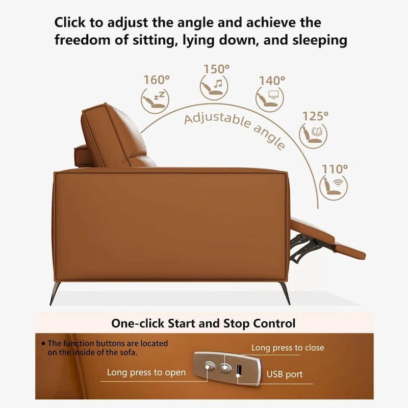 Power Recliner Sofa with Ergonomic Design & Faux Leather Upholstery