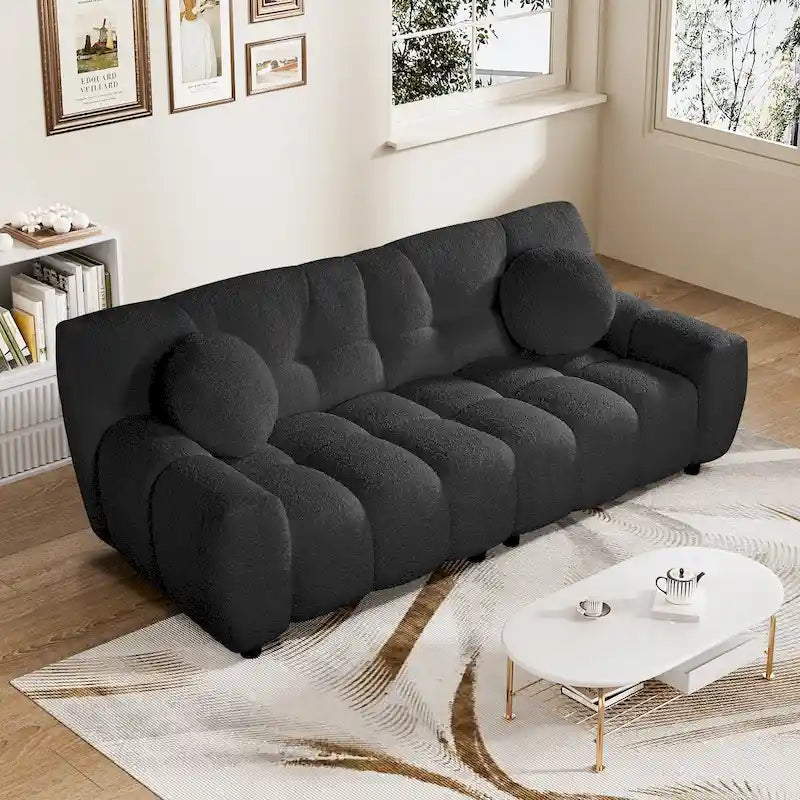 Boucle Cloud Sofa with Deep Seat & Tufted Cushions