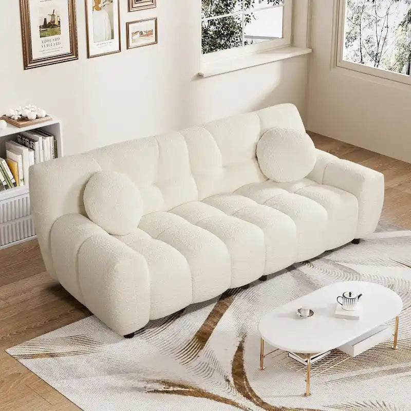 Boucle Cloud Sofa with Deep Seat & Tufted Cushions