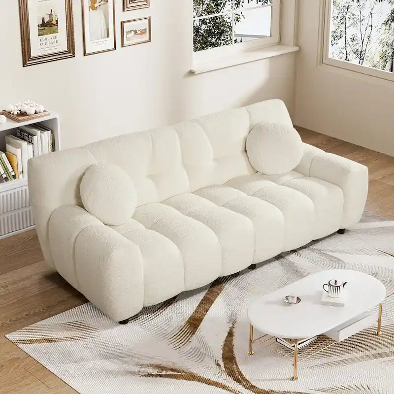 Boucle Cloud Sofa with Deep Seat & Tufted Cushions