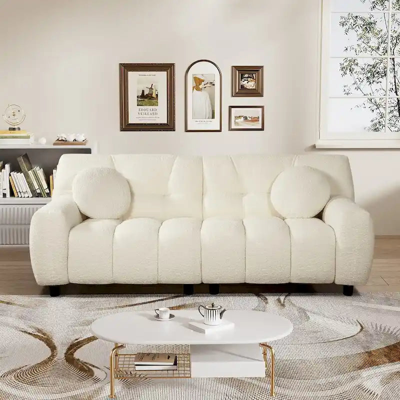 Boucle Cloud Sofa with Deep Seat & Tufted Cushions