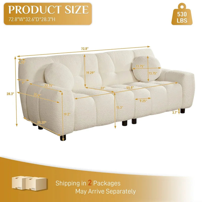 Boucle Cloud Sofa with Deep Seat & Tufted Cushions