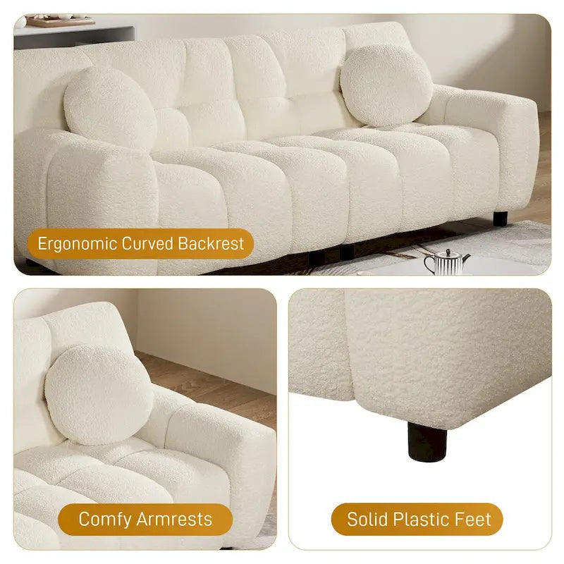 Boucle Cloud Sofa with Deep Seat & Tufted Cushions
