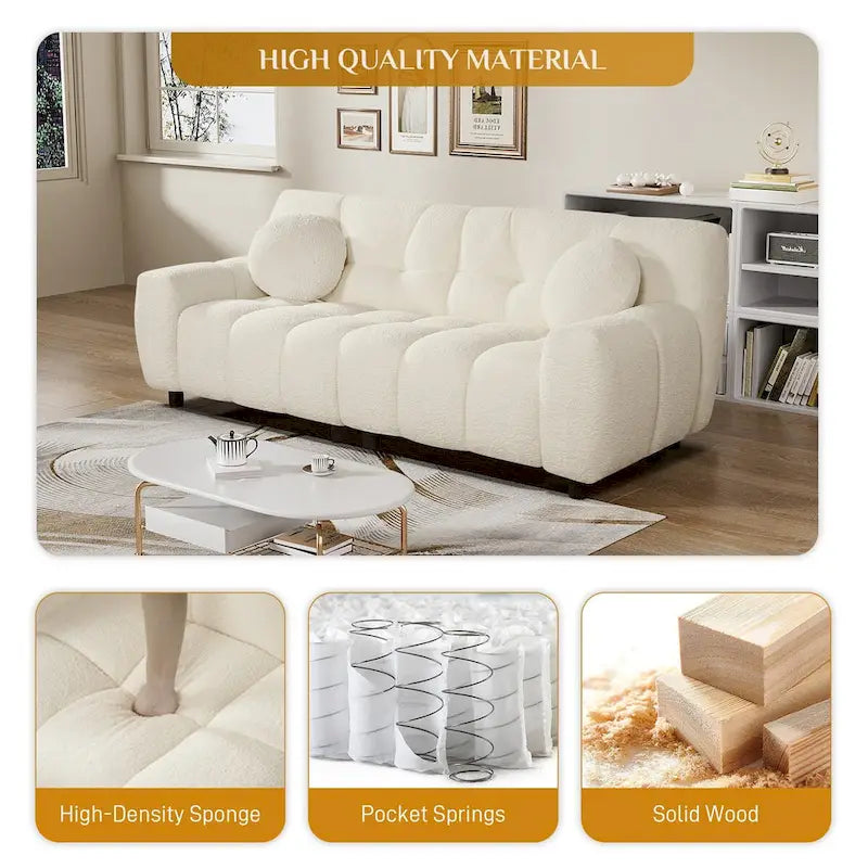Boucle Cloud Sofa with Deep Seat & Tufted Cushions