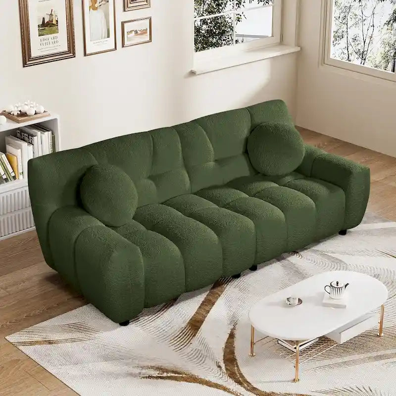 Boucle Cloud Sofa with Deep Seat & Tufted Cushions