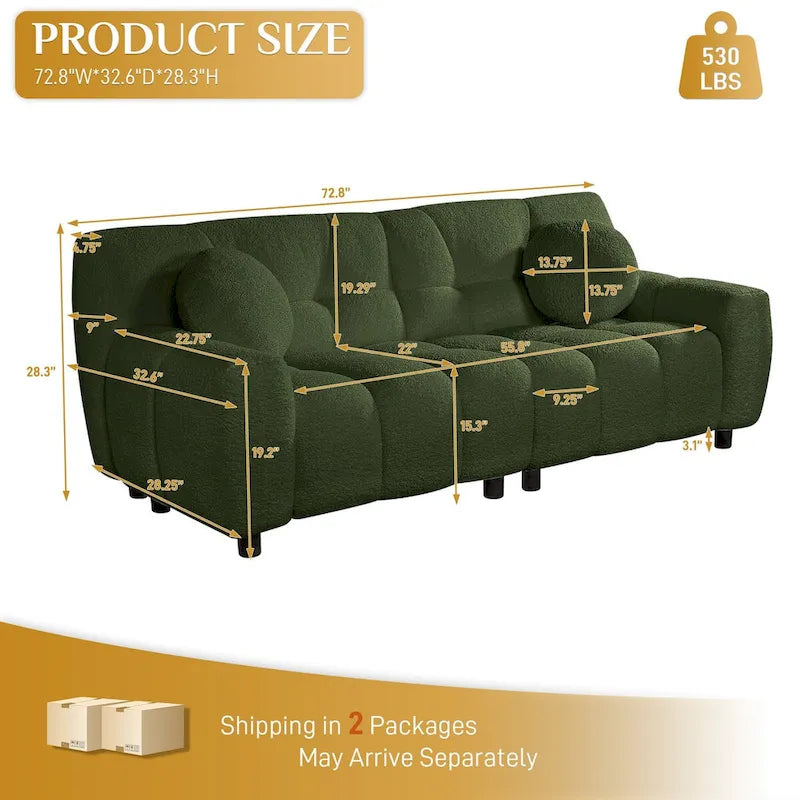 Boucle Cloud Sofa with Deep Seat & Tufted Cushions