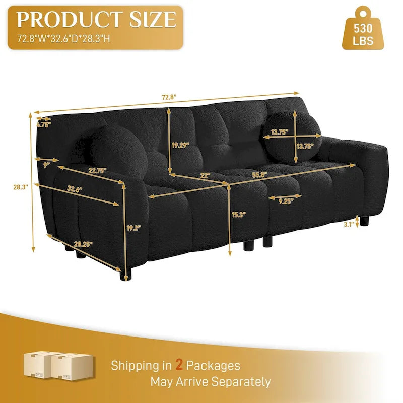 Boucle Cloud Sofa with Deep Seat & Tufted Cushions