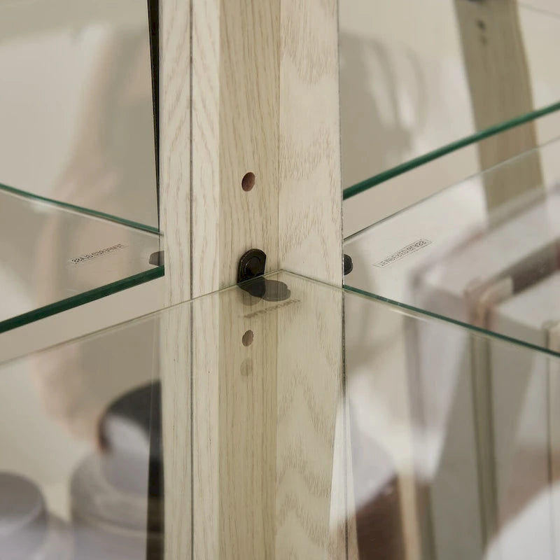 Lighted Corner Curio Cabinet with Glass Doors & Adjustable Shelves