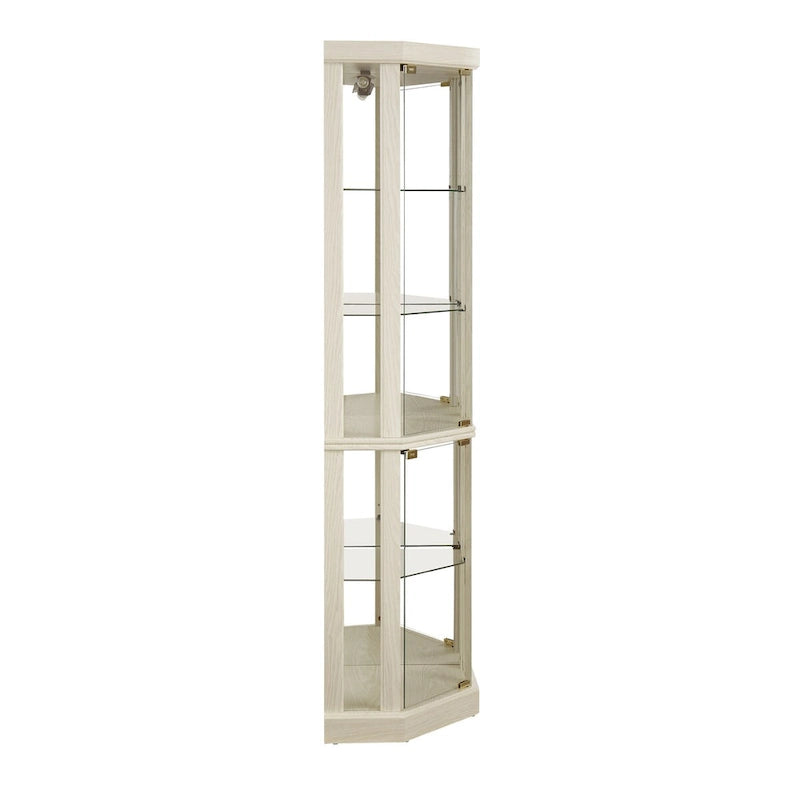 Lighted Corner Curio Cabinet with Glass Doors & Adjustable Shelves