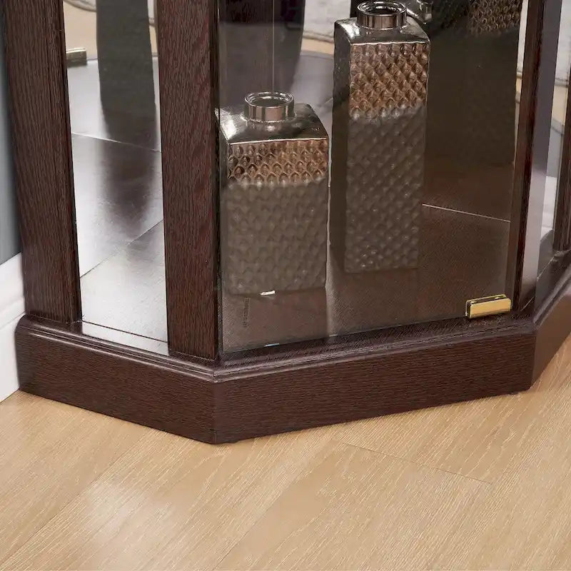 Lighted Corner Curio Cabinet with Glass Doors & Adjustable Shelves