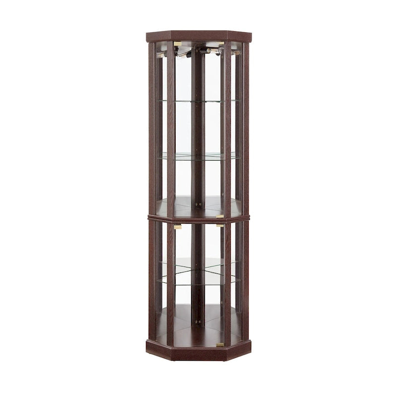 Lighted Corner Curio Cabinet with Glass Doors & Adjustable Shelves