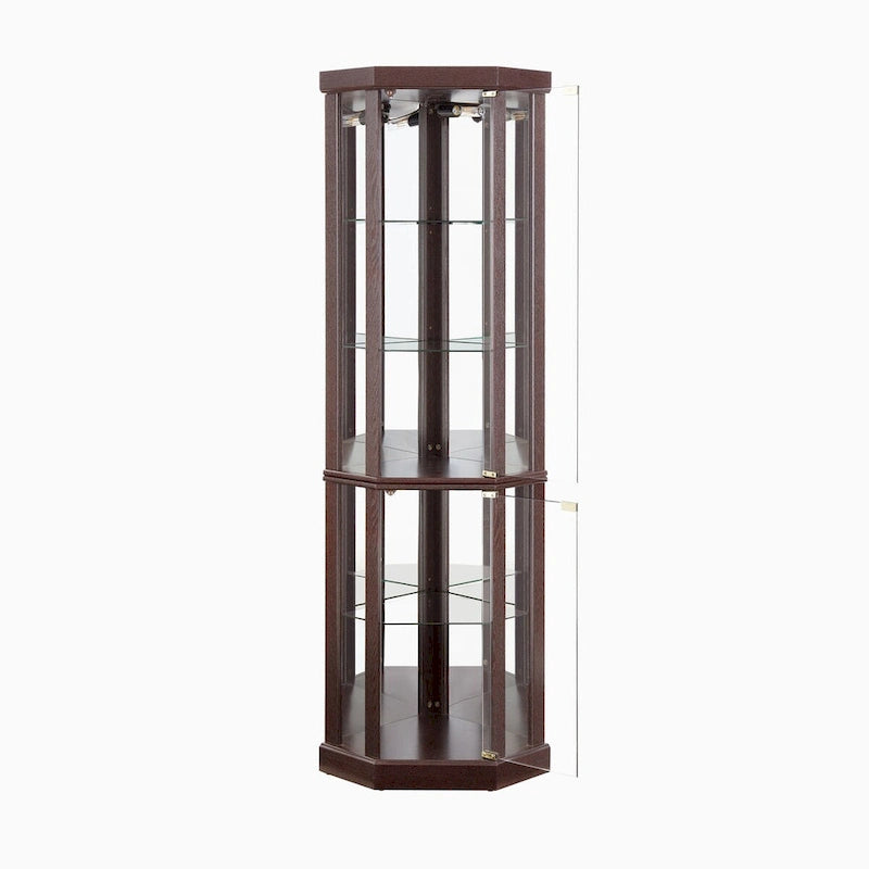 Lighted Corner Curio Cabinet with Glass Doors & Adjustable Shelves