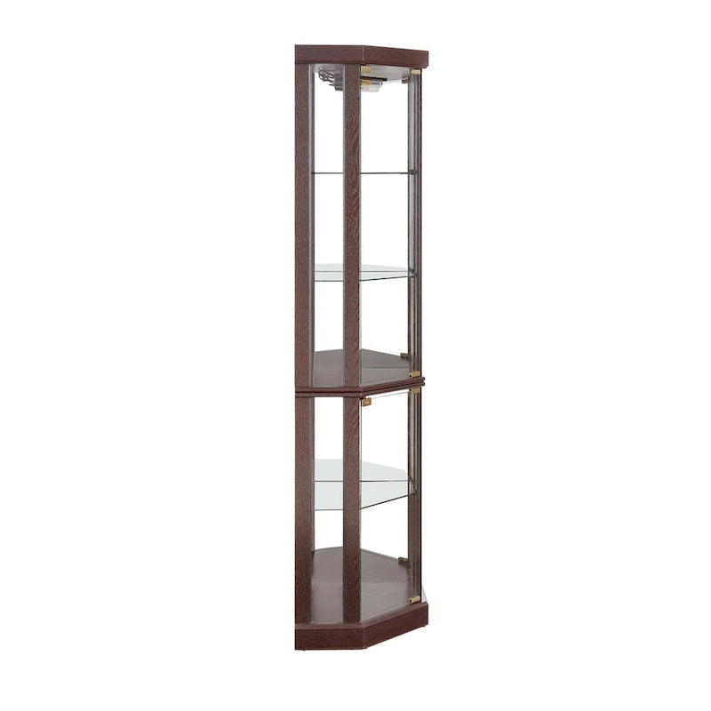 Lighted Corner Curio Cabinet with Glass Doors & Adjustable Shelves