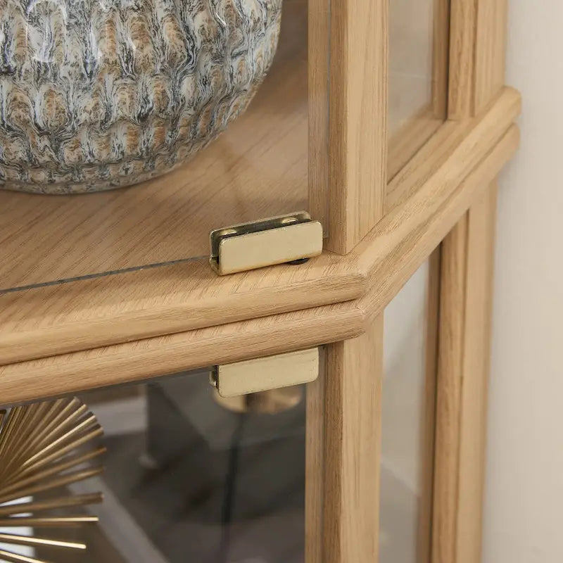 Lighted Corner Curio Cabinet with Glass Doors & Adjustable Shelves