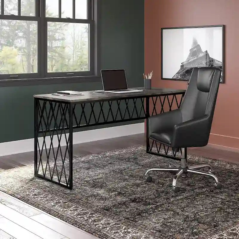 60" Industrial Writing Desk with Metal Frame