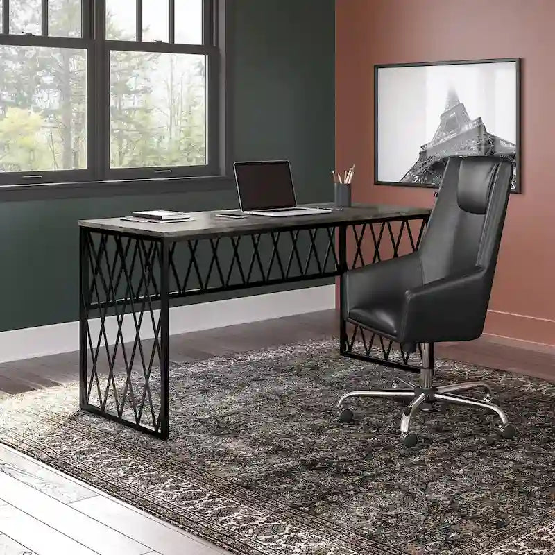 60" Industrial Writing Desk with Metal Frame