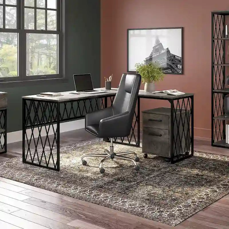 60" Industrial Writing Desk with Metal Frame